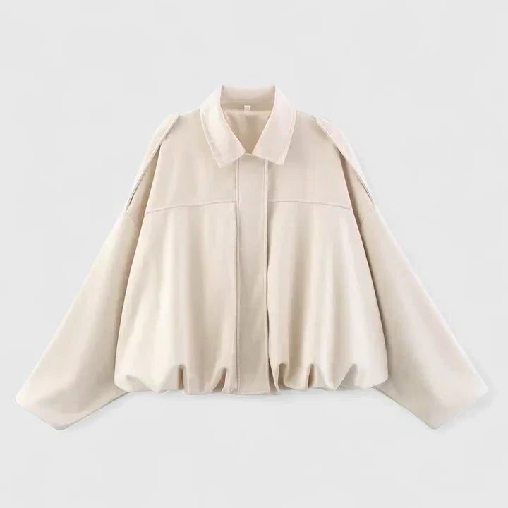 Oversized Wool Shirt Jacket for Women - Beige