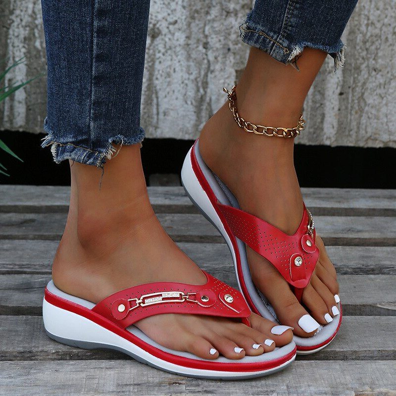 Padded Flip Flop Sandals for Women - Red