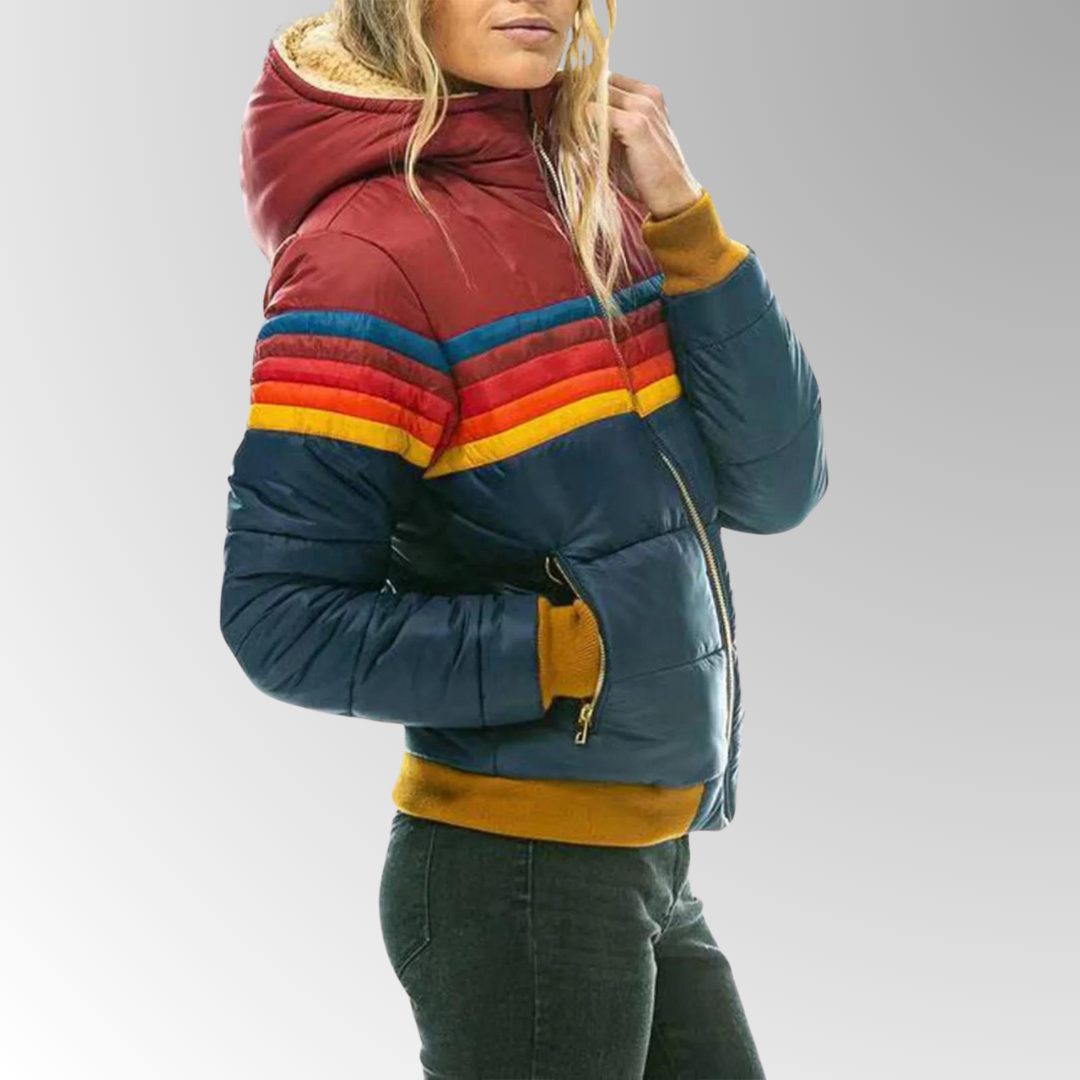 Padded Puffer Jacket with Rainbow Stripes for Women - View 5