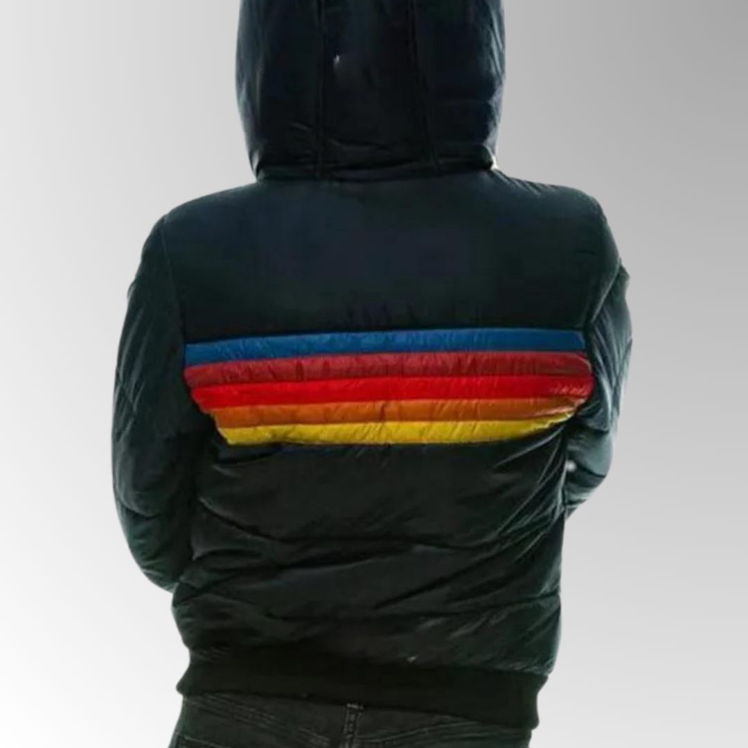 Padded Puffer Jacket with Rainbow Stripes for Women - View 6