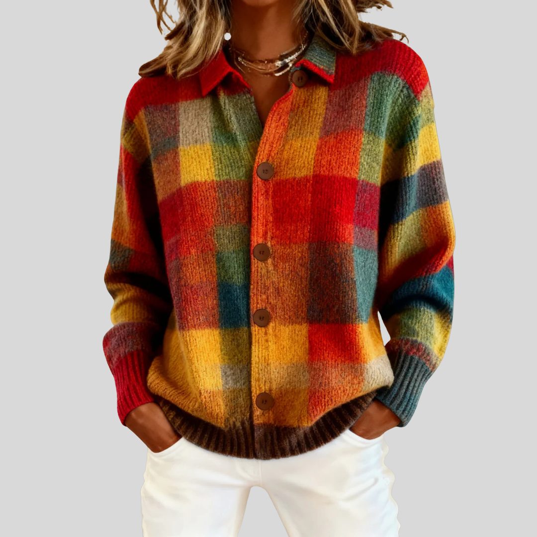 Plaid Button-Down Cardigan for Women