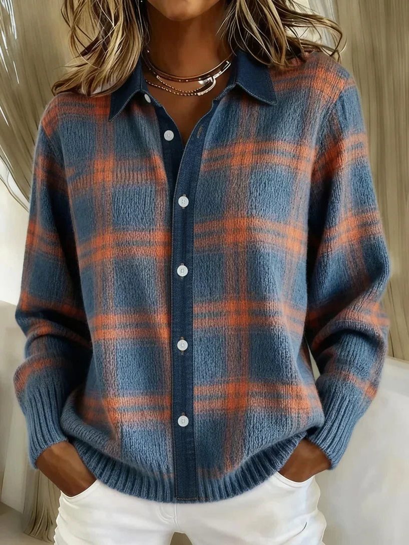 Plaid Button-Down Cardigan for Women