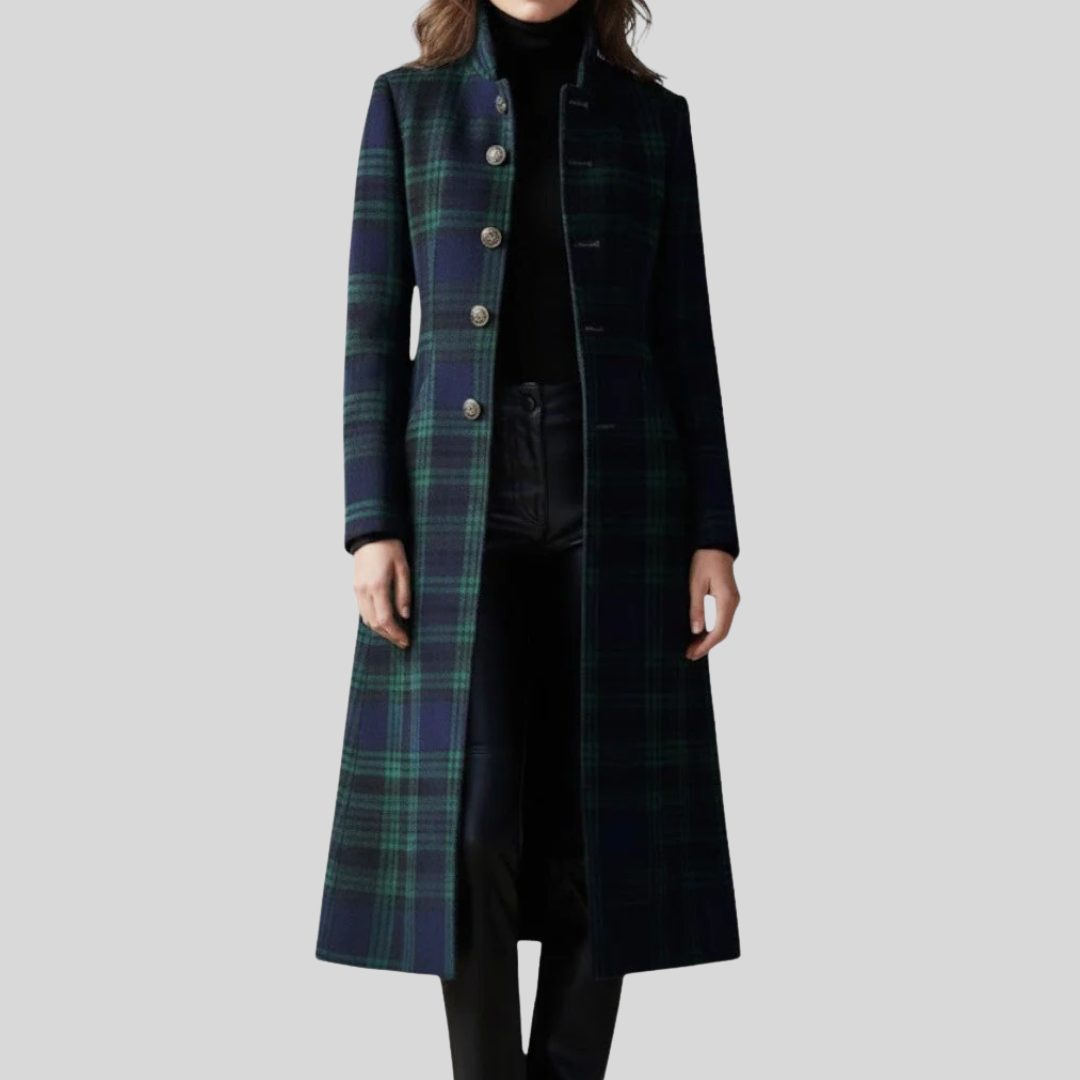Plaid Button-Down Long Coat for Women - View 2