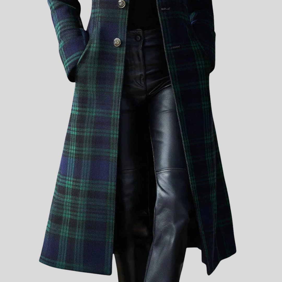 Plaid Button-Down Long Coat for Women - View 3
