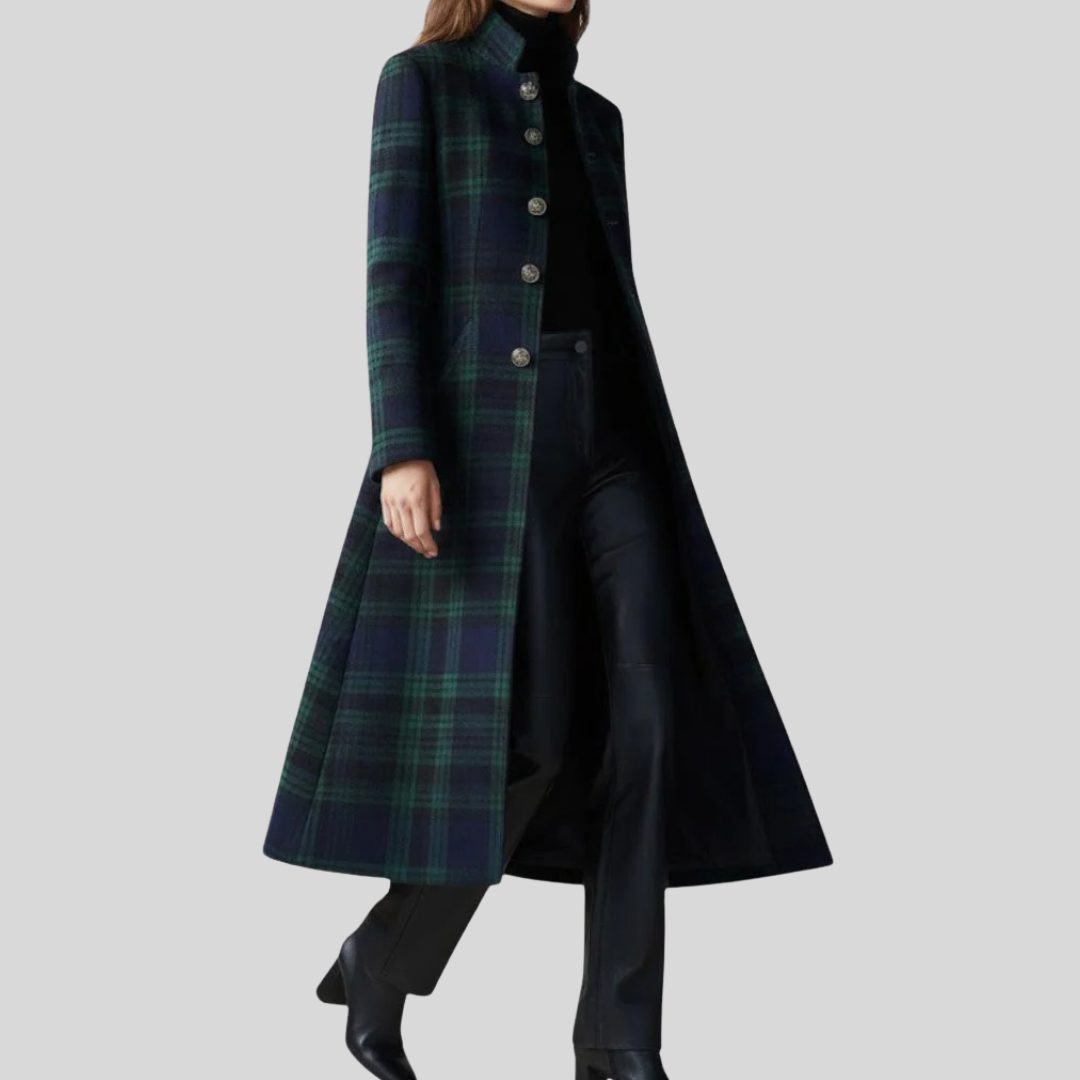Plaid Button-Down Long Coat for Women - View 4