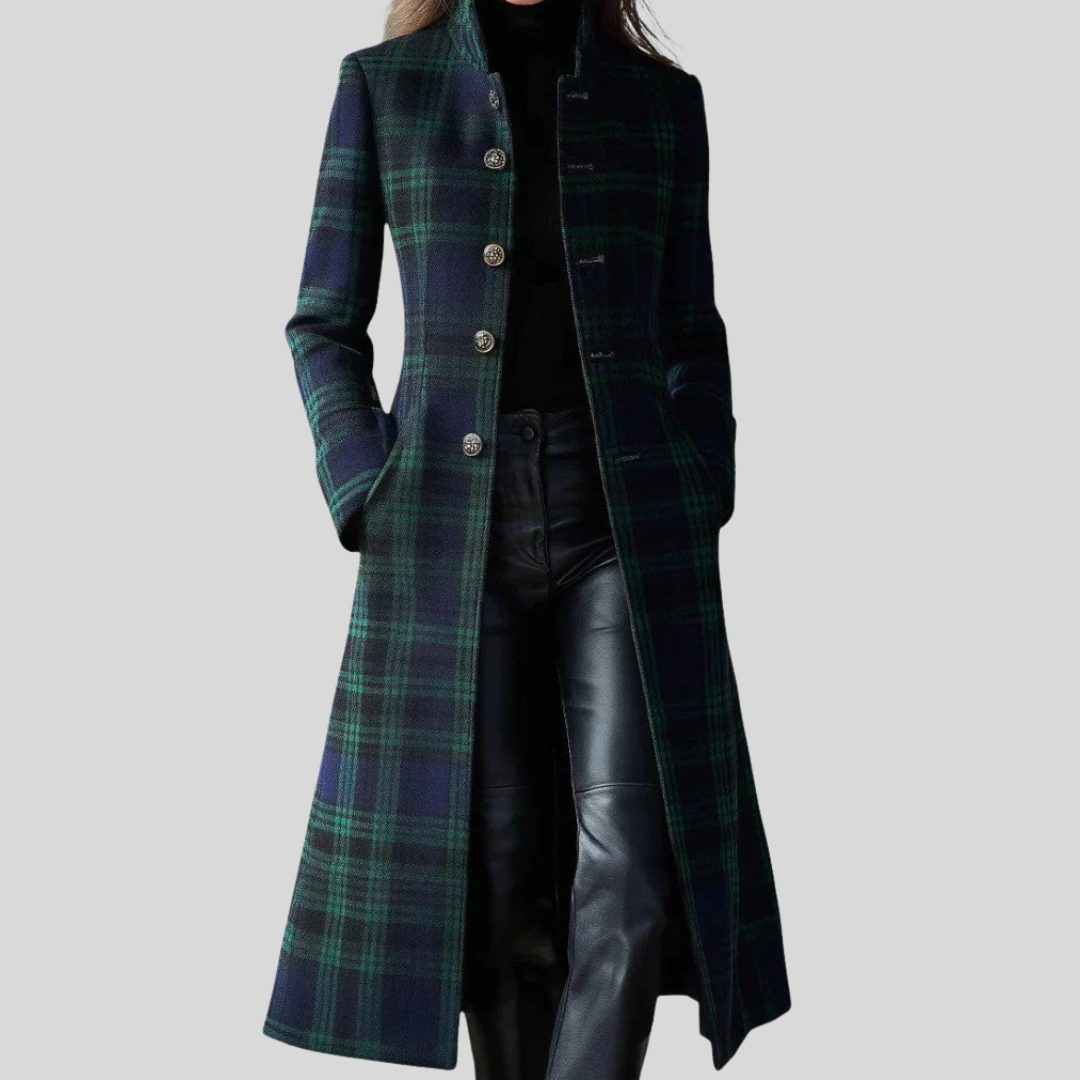Plaid Button-Down Long Coat for Women - View 5