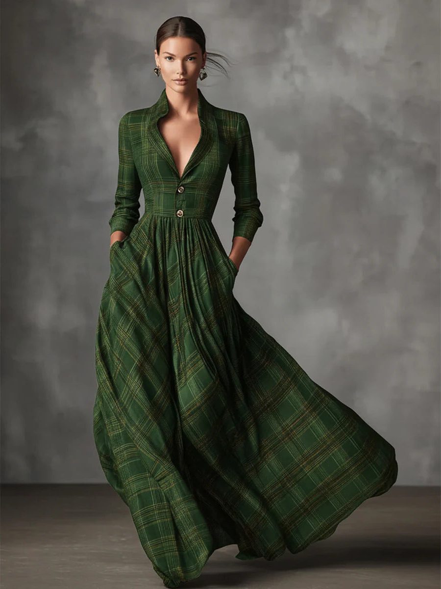 Plaid Button-Front Maxi Dress for Women