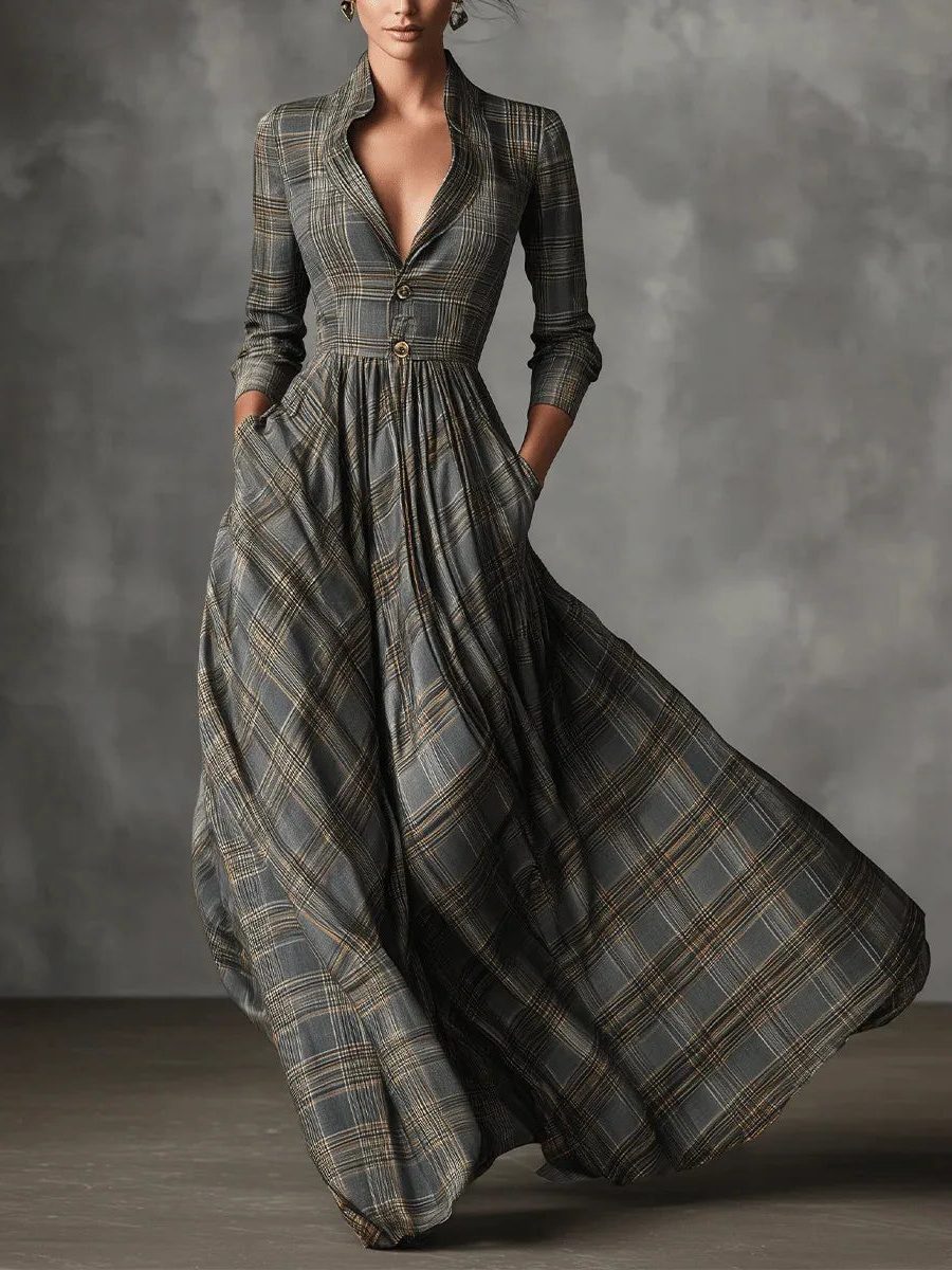 Plaid Button-Front Maxi Dress for Women