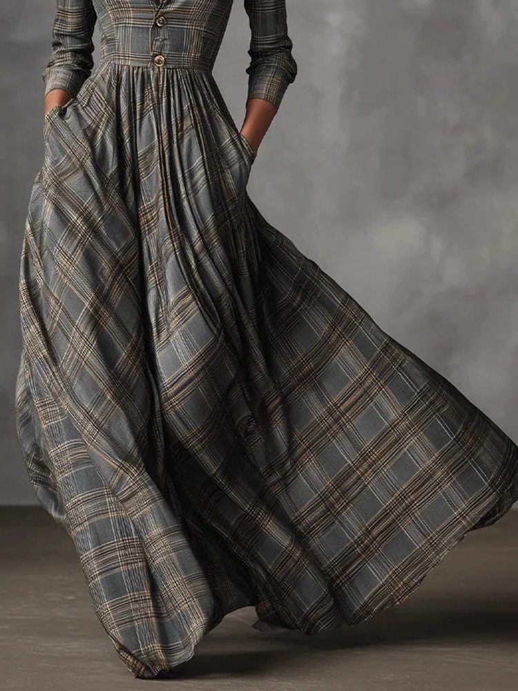 Plaid Button-Front Maxi Dress for Women - View 4