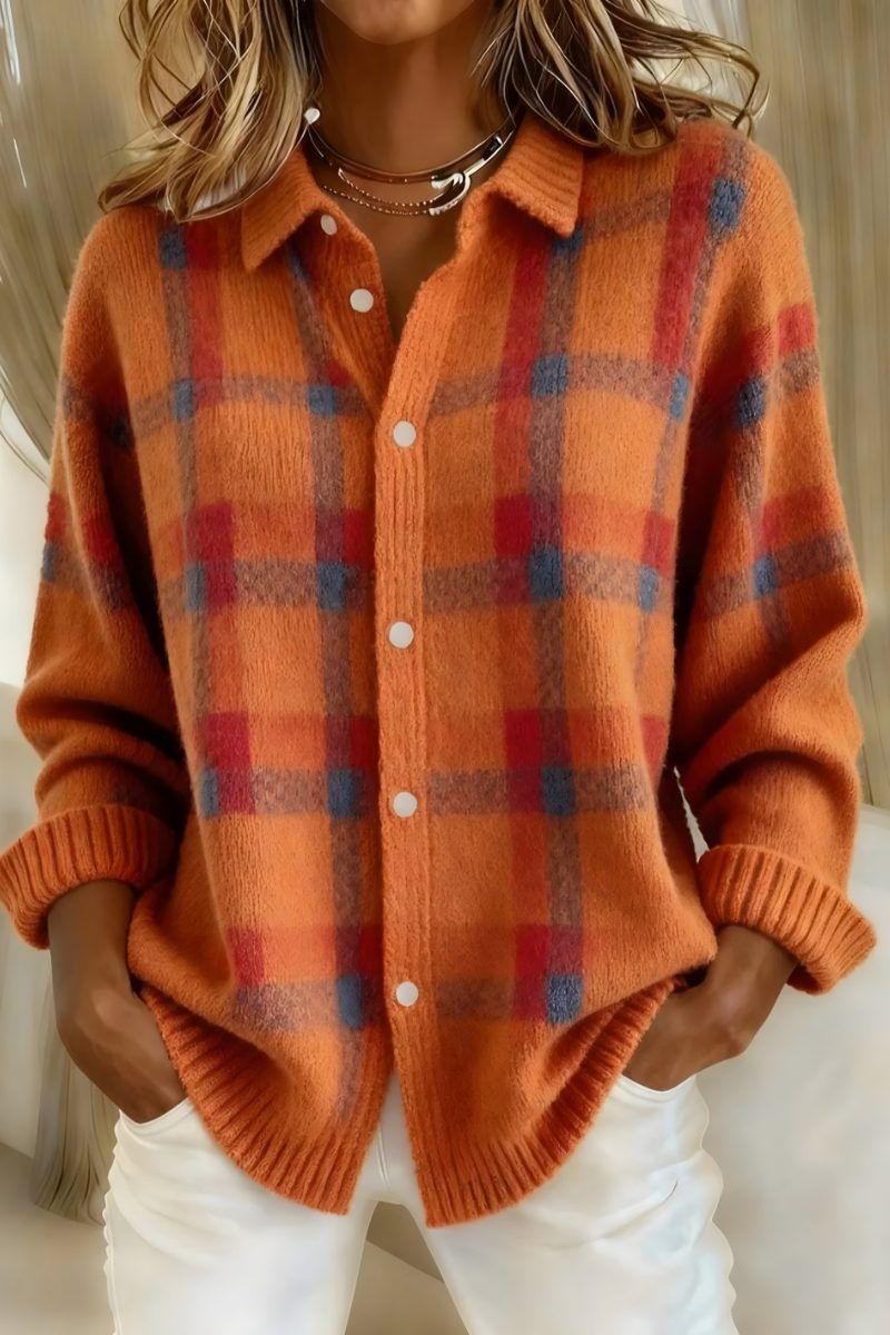 Plaid Button-Up Cardigan for Women