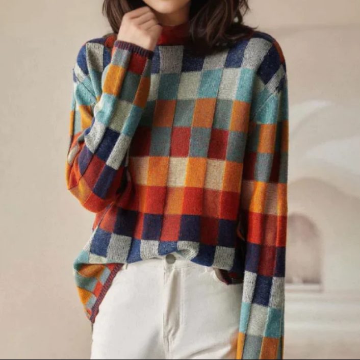 Plaid Checkered Chunky Knit Jumper for Women