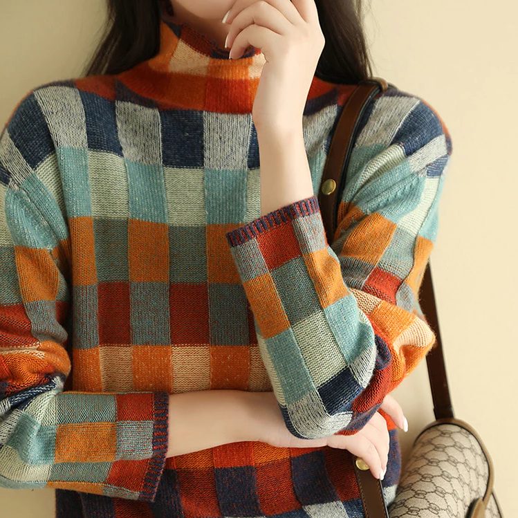 Plaid Checkered Chunky Knit Jumper for Women - View 2