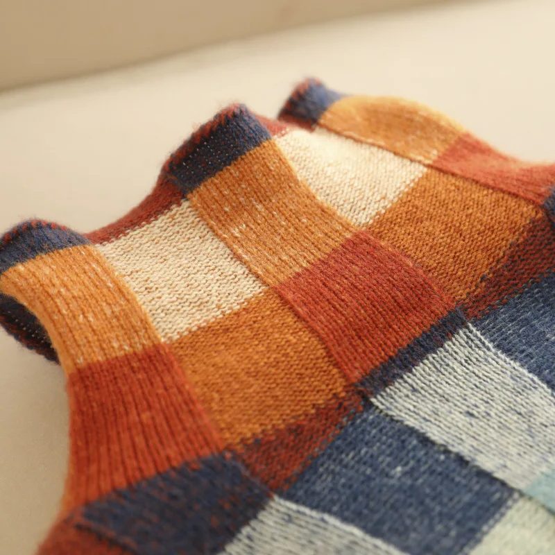 Plaid Checkered Chunky Knit Jumper for Women - View 4