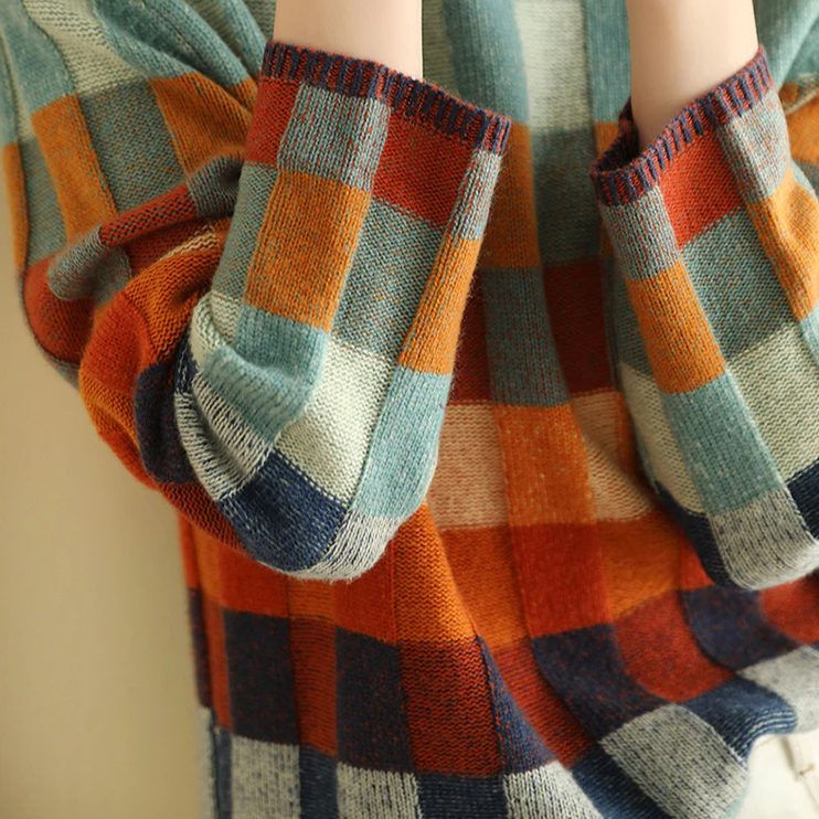 Plaid Checkered Chunky Knit Jumper for Women - View 5