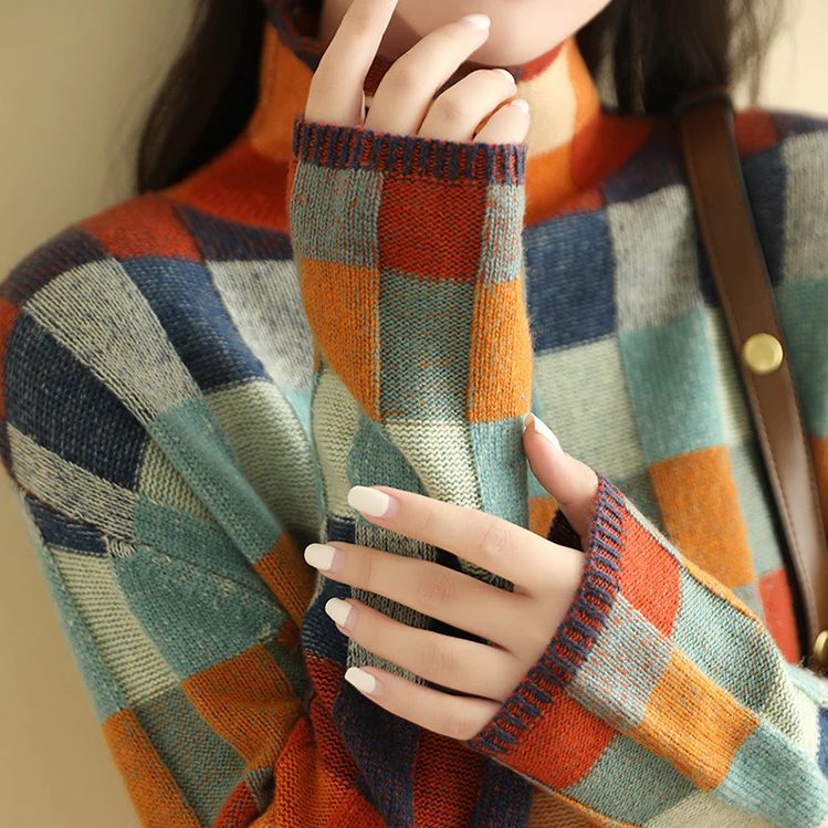 Plaid Checkered Chunky Knit Jumper for Women - View 6
