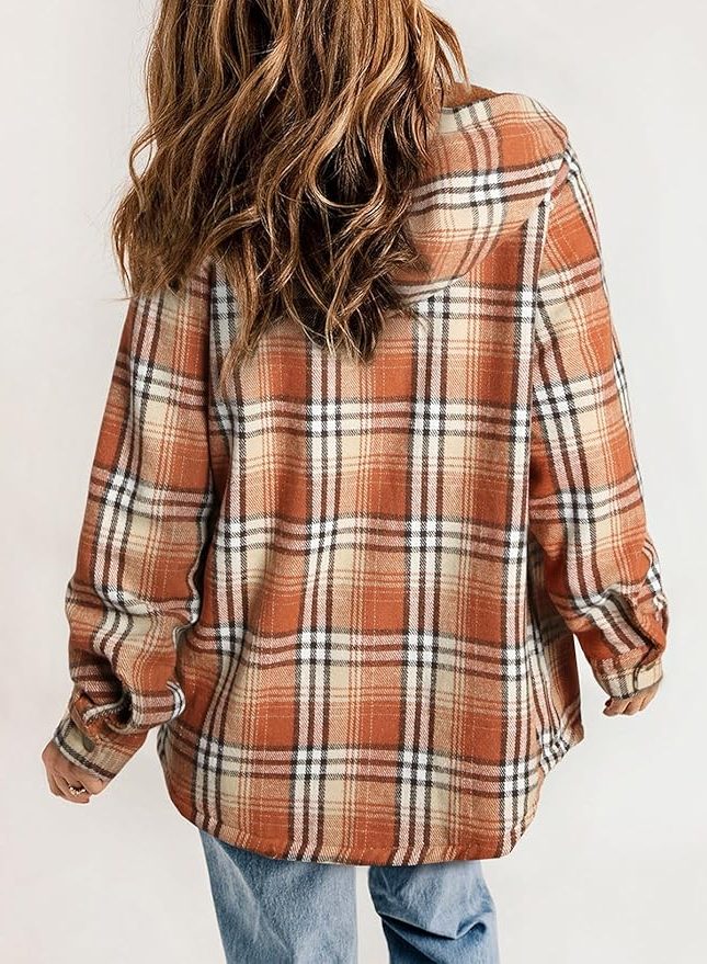 Plaid Flannel Shirt Jacket with Sherpa Collar for Women - View 17