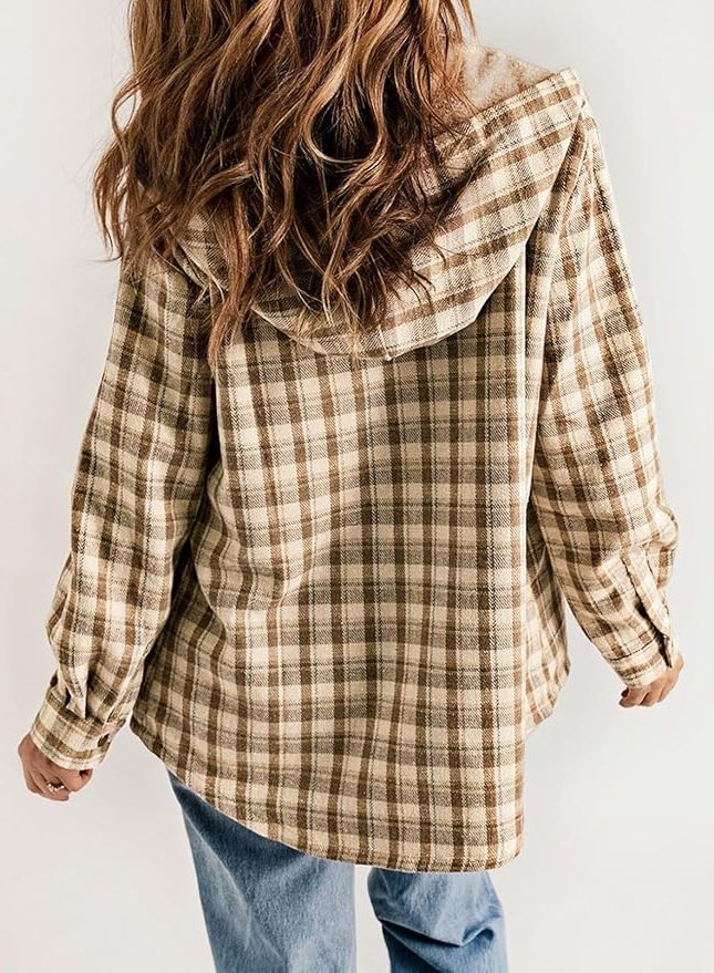 Plaid Flannel Shirt Jacket with Sherpa Collar for Women - View 18