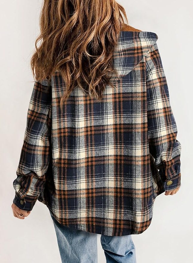 Plaid Flannel Shirt Jacket with Sherpa Collar for Women - View 19