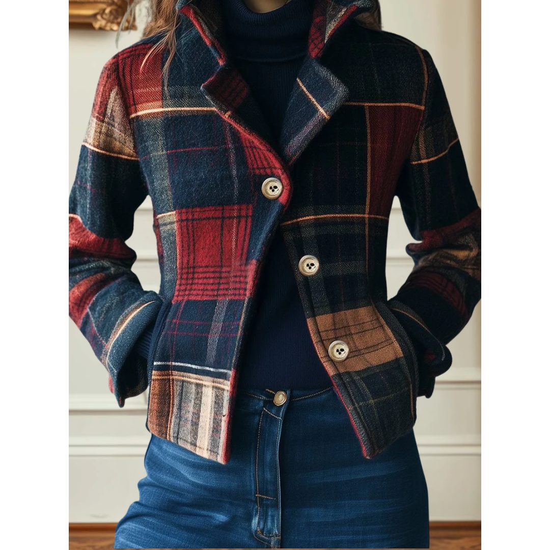 Plaid Wool Button-Front Jacket for Women