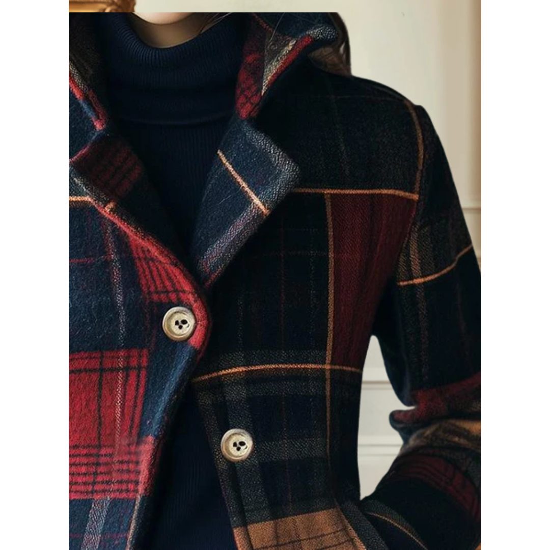 Plaid Wool Button-Front Jacket for Women