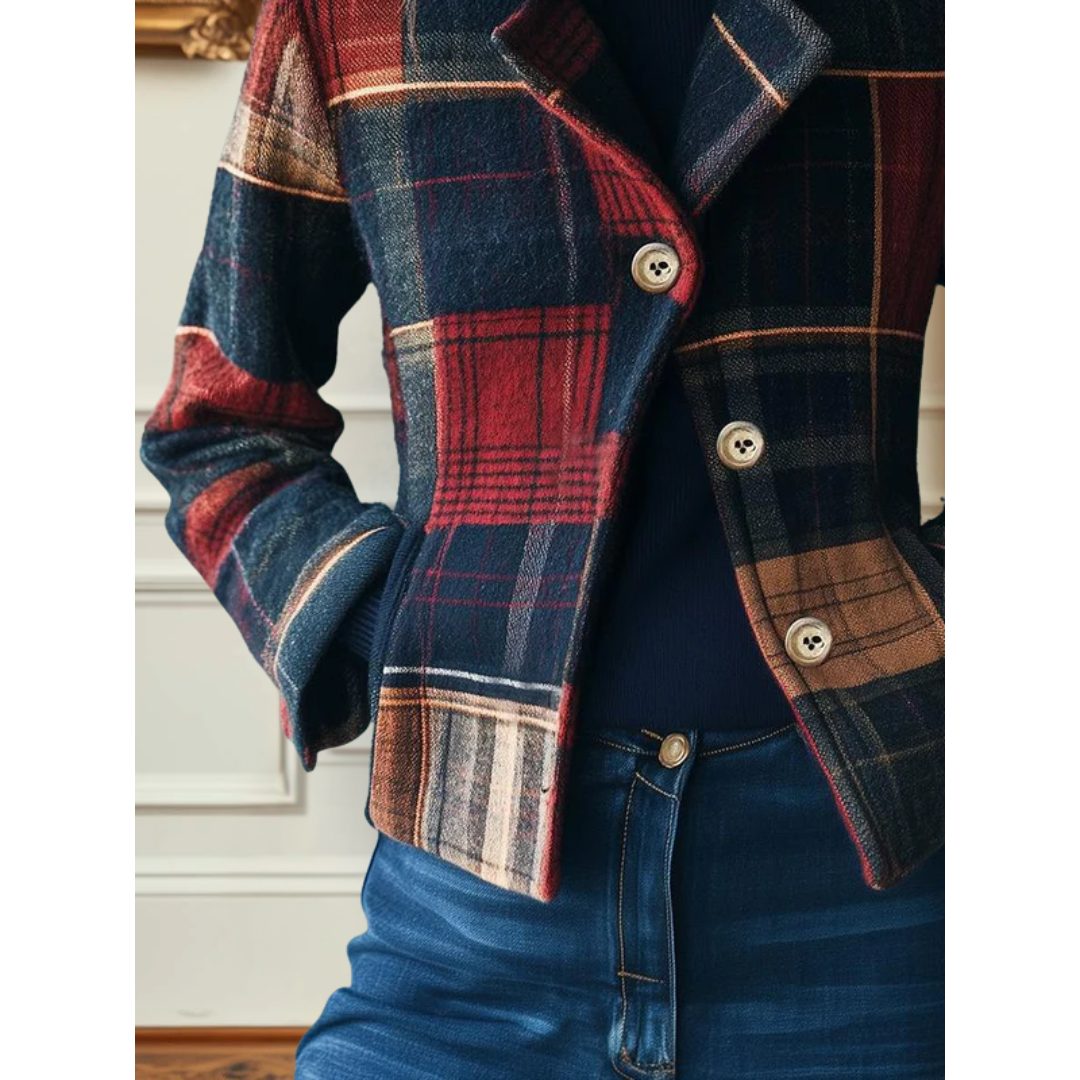 Plaid Wool Button-Front Jacket for Women - View 3