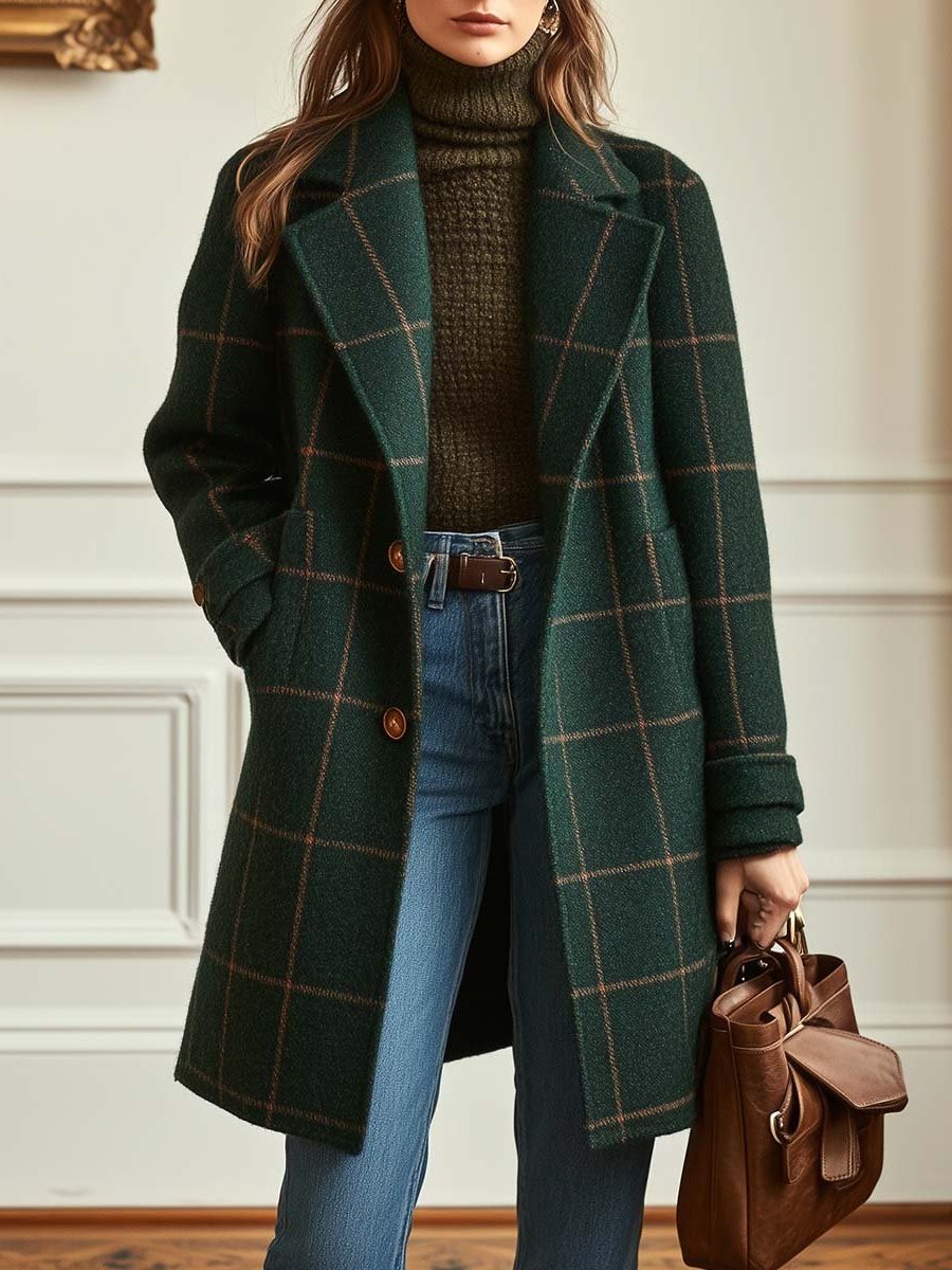 Plaid Wool Coat for Women