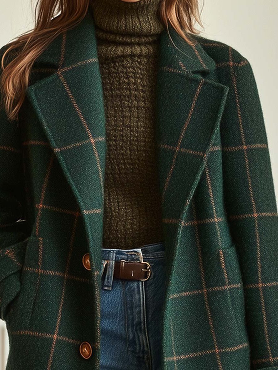 Plaid Wool Coat for Women