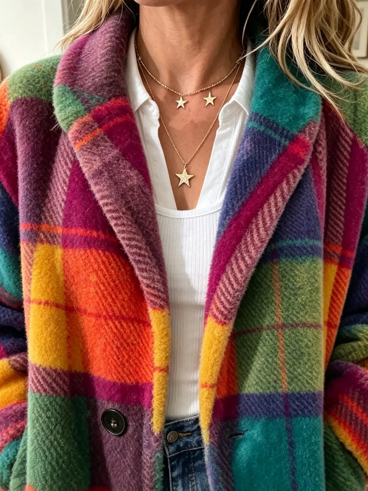 Plaid Wool Long Sleeve Blazer with Pockets for Women - View 5