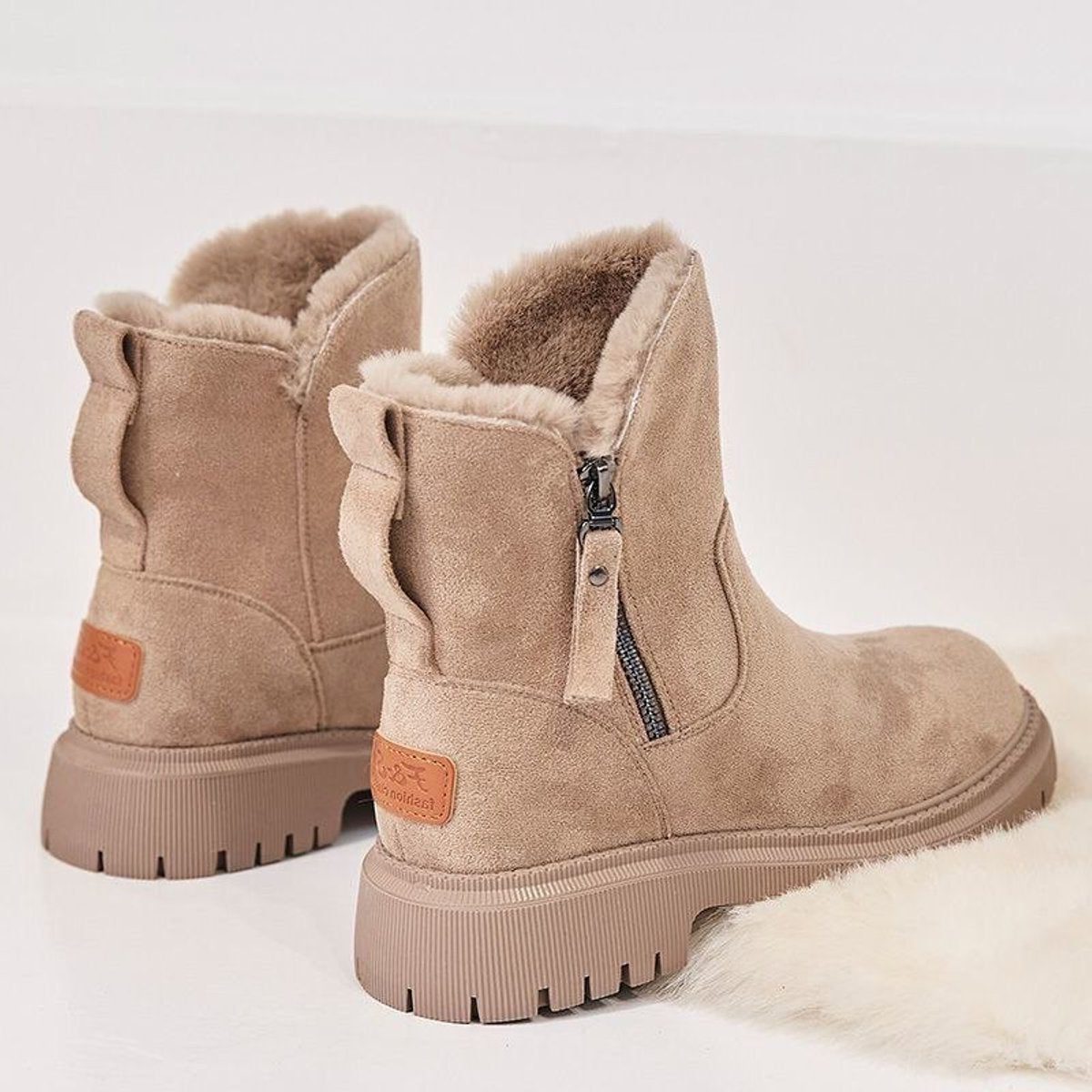 Platform Fleece-Lined Suede Slip-On Ankle Boots for Women - View 7