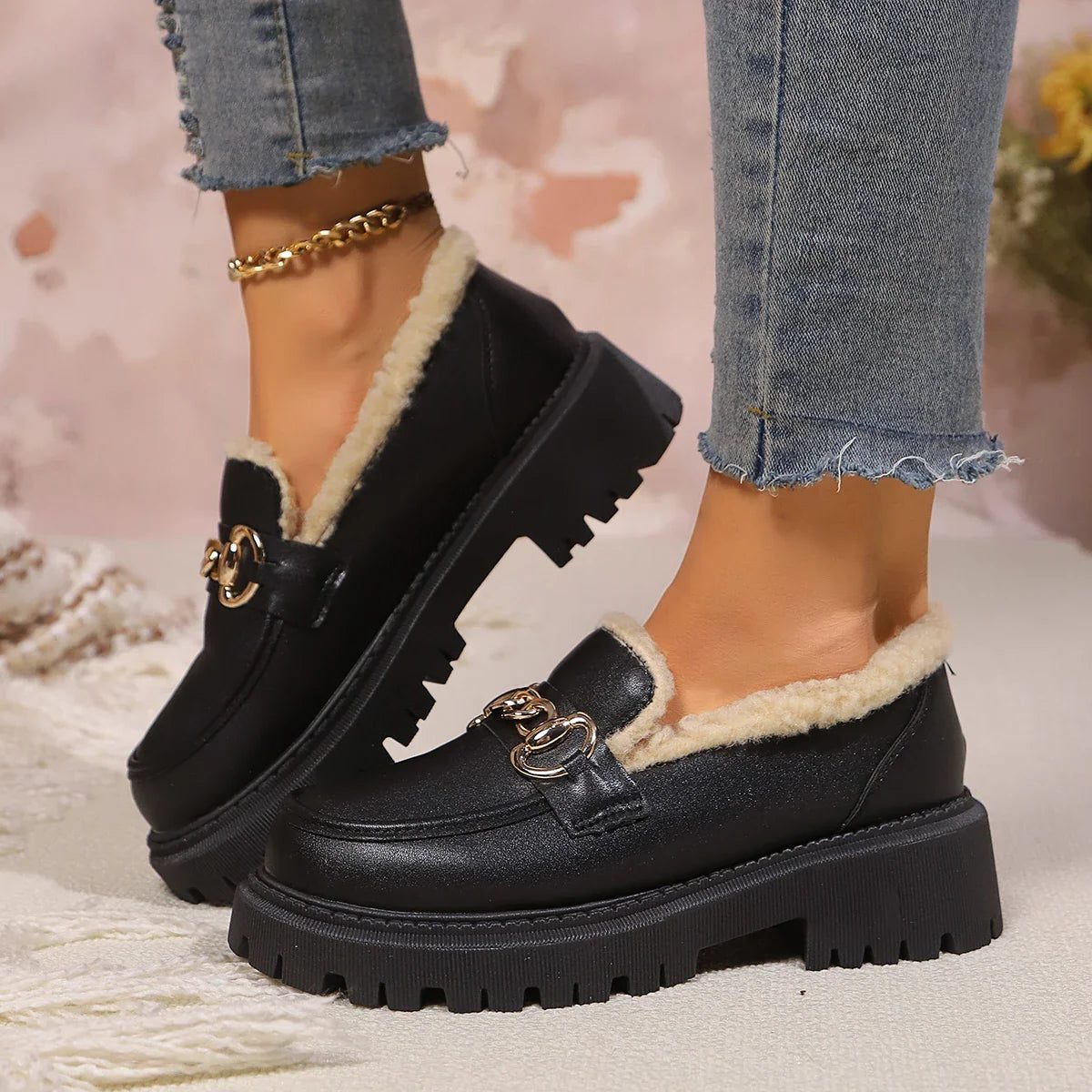Platform Loafers with Fleece Lining for Women - View 3