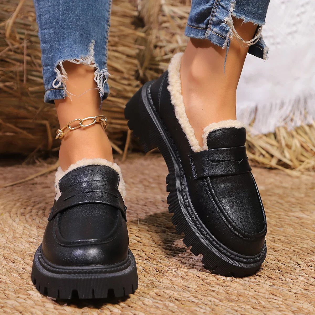 Platform Loafers with Fleece Lining for Women - View 5