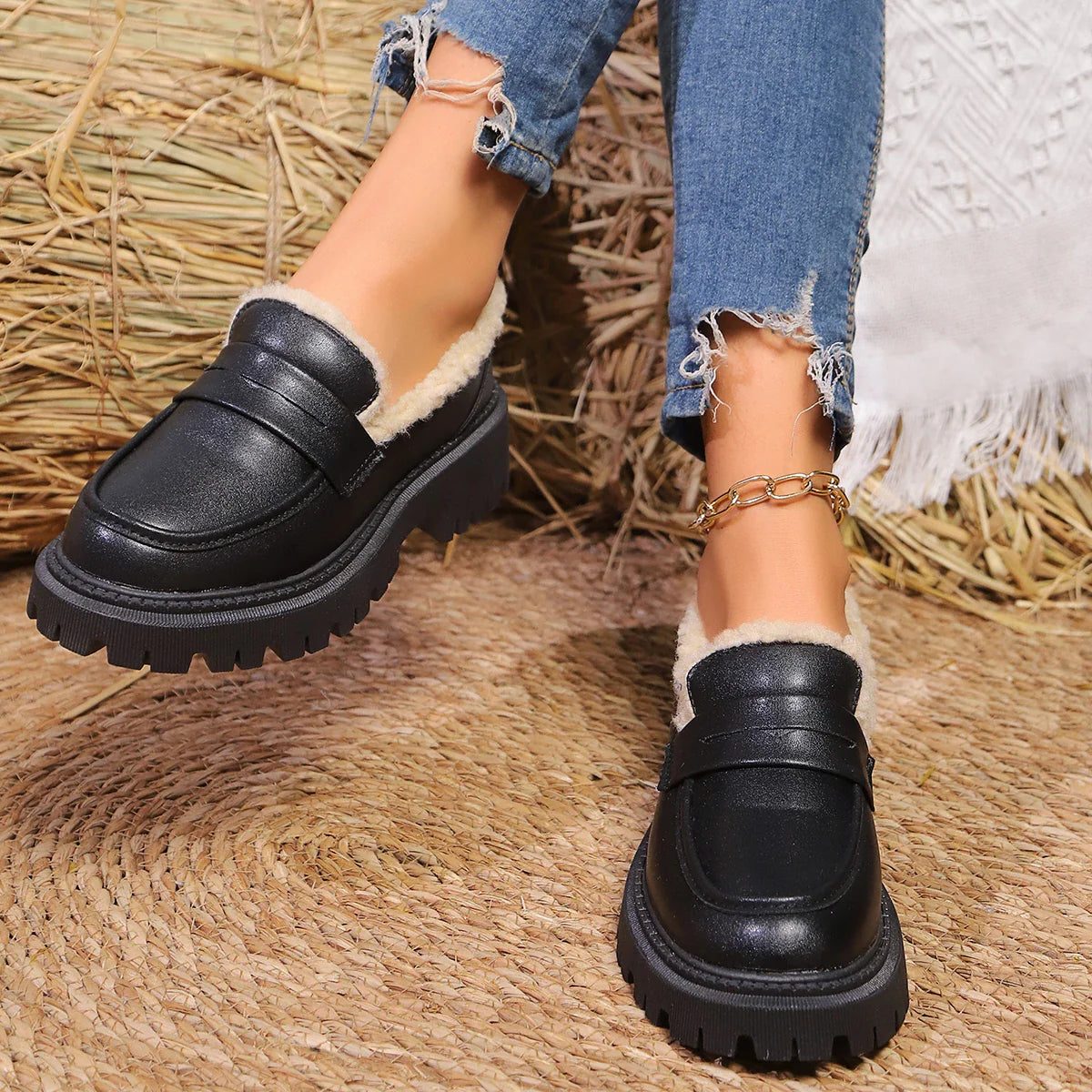 Platform Loafers with Fleece Lining for Women - View 6