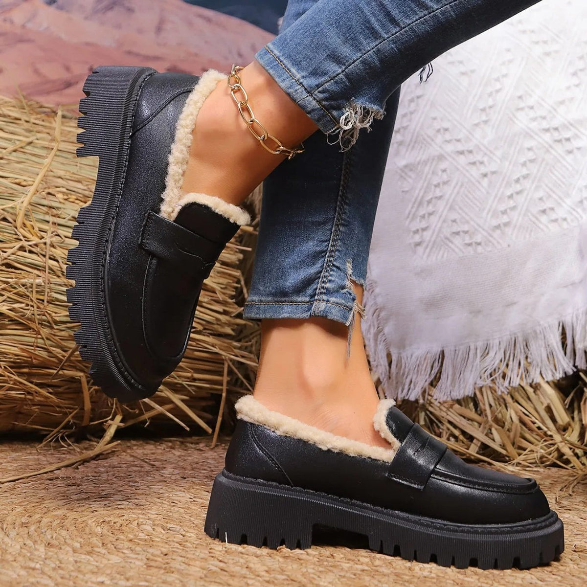 Platform Loafers with Fleece Lining for Women - View 7