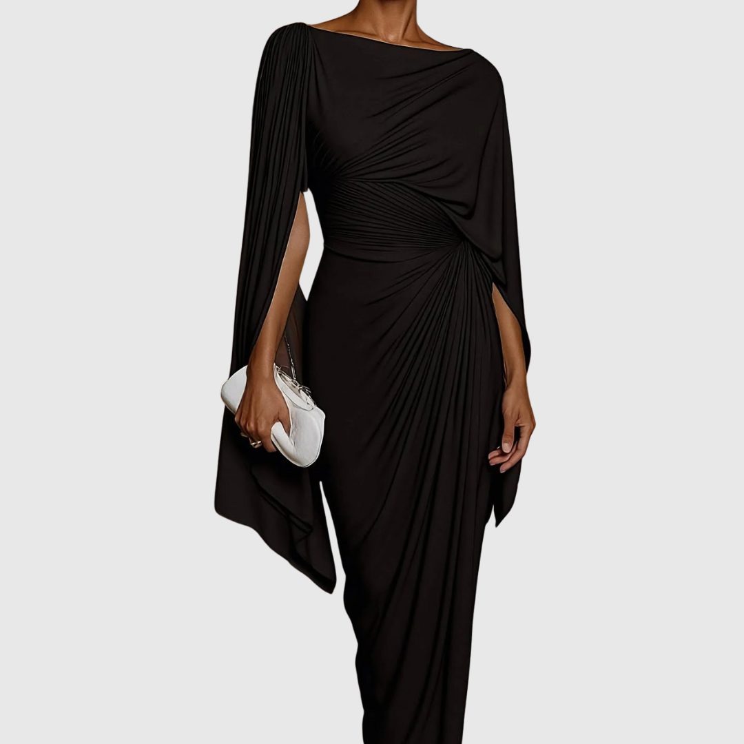 Pleated Asymmetric Maxi Dress for Women - Black