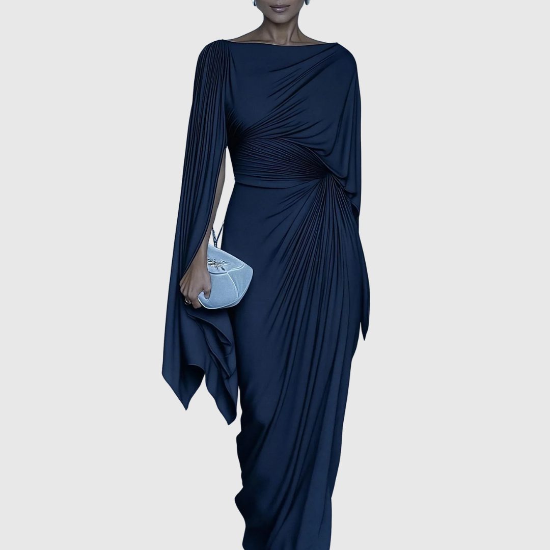 Pleated Asymmetric Maxi Dress for Women - Dark Blue