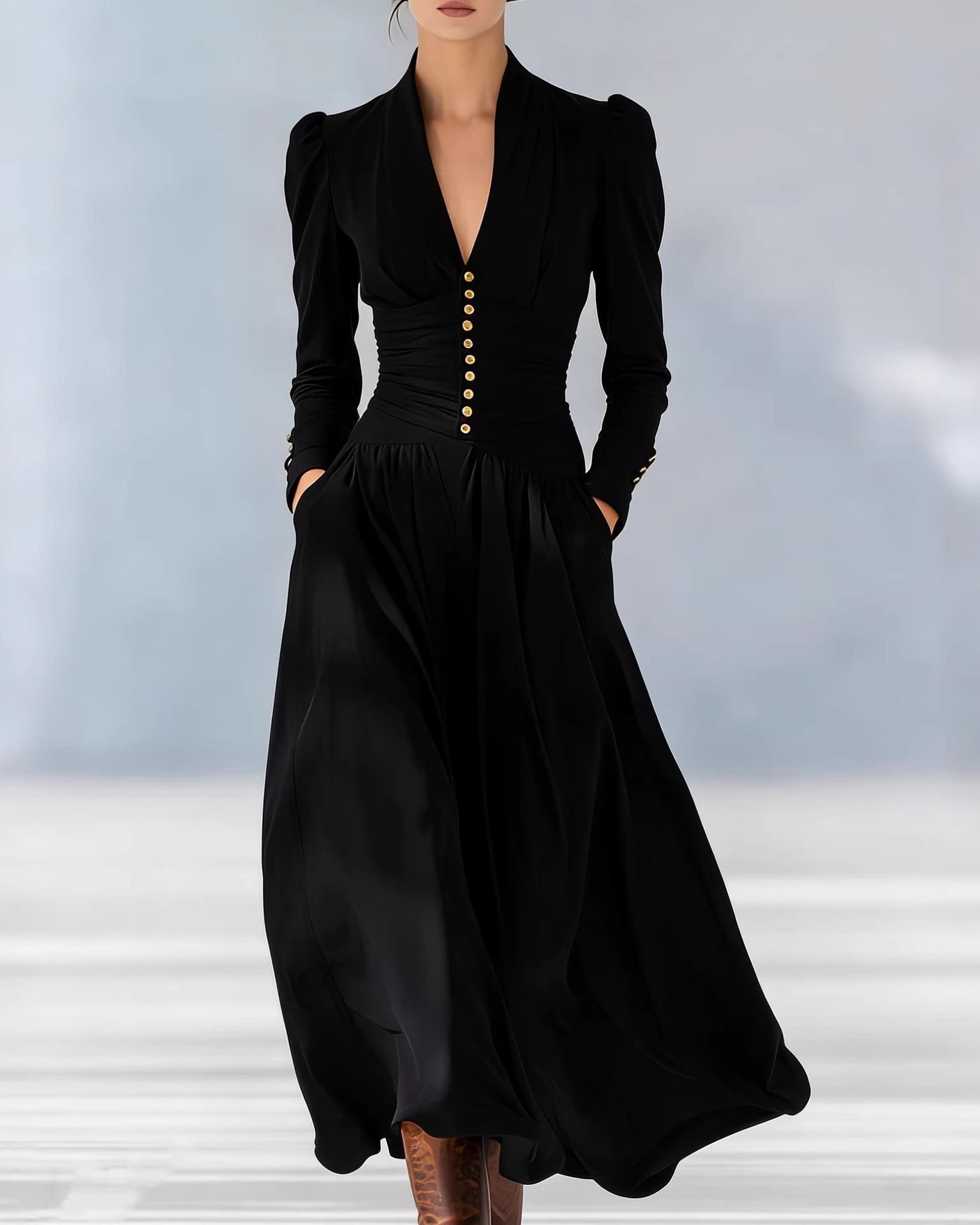 Pleated Midi Shirt Dress for Women