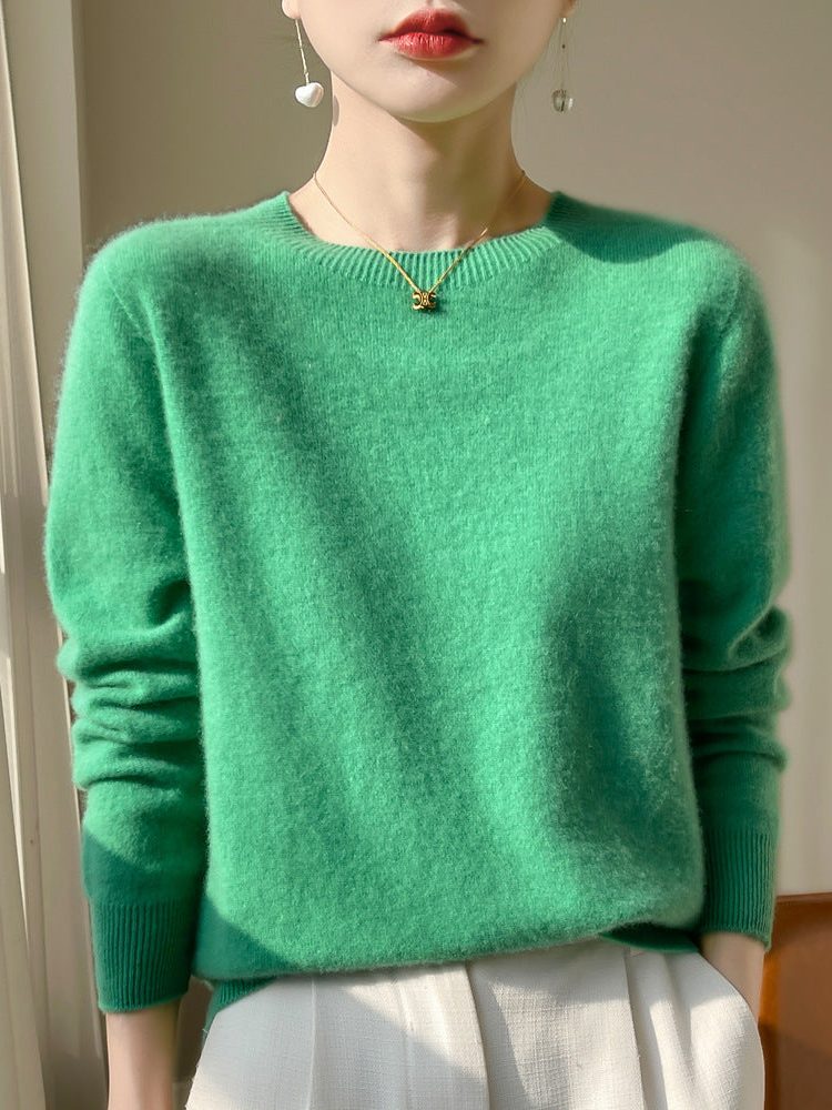 Plush Mohair Crew Neck Sweater for Women