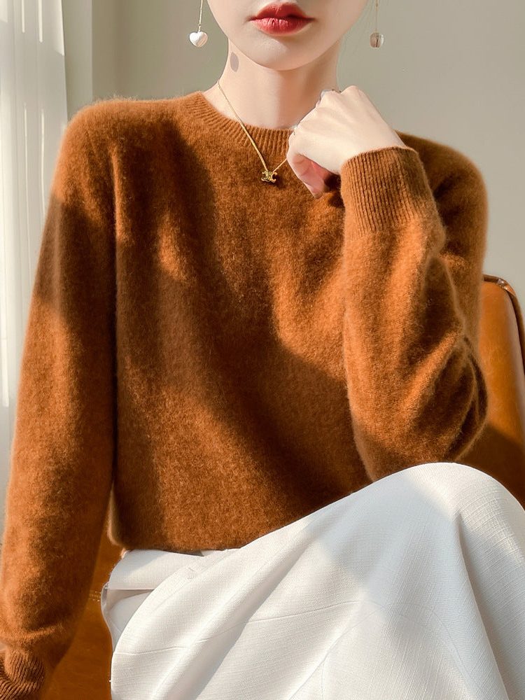 Plush Mohair Crew Neck Sweater for Women - View 3