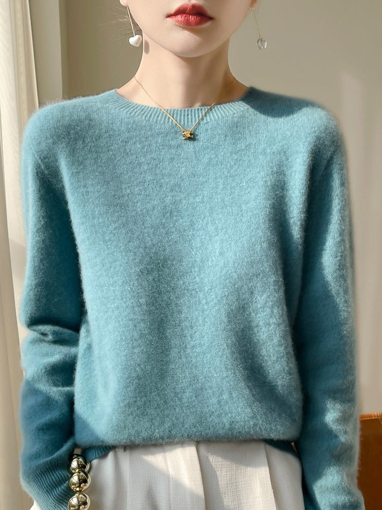 Plush Mohair Crew Neck Sweater for Women - View 4