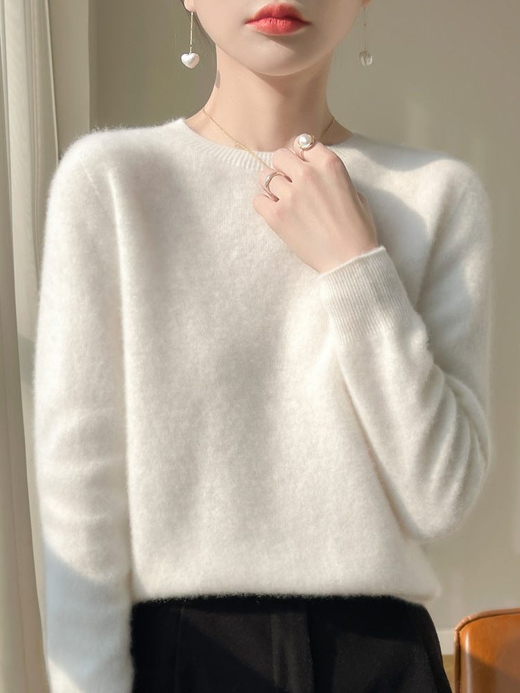 Plush Mohair Crew Neck Sweater for Women - View 5