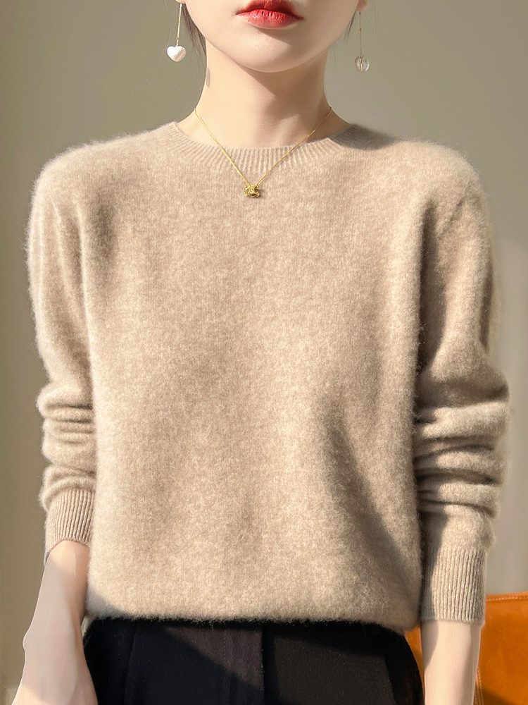 Plush Mohair Crew Neck Sweater for Women