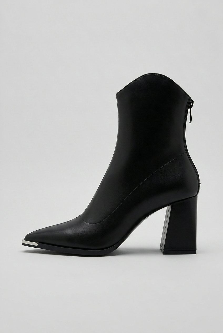 Pointed Toe Block Heel Ankle Boots with Side Zip for Women
