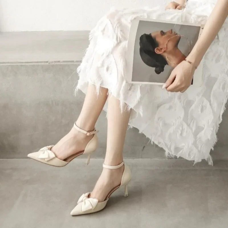 Pointed Toe Bow Ankle Strap Kitten Heels for Women - View 3