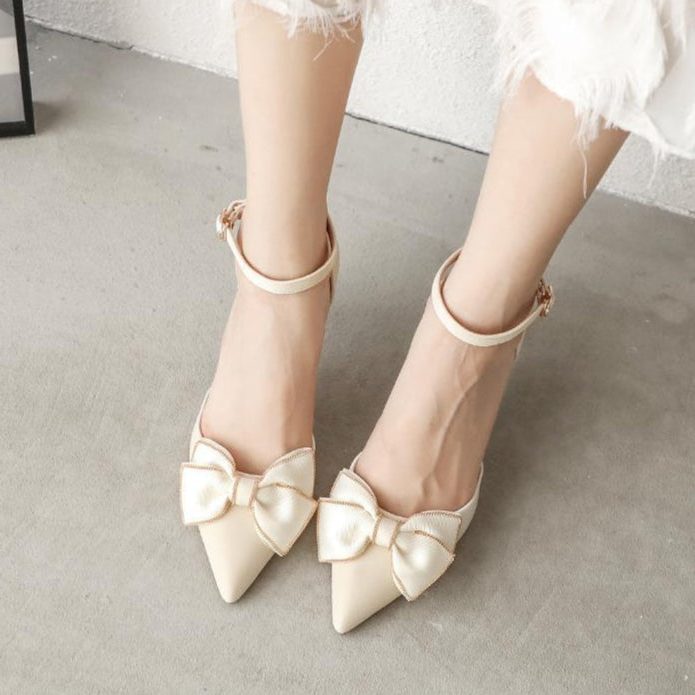 Pointed Toe Bow Ankle Strap Kitten Heels for Women - View 4
