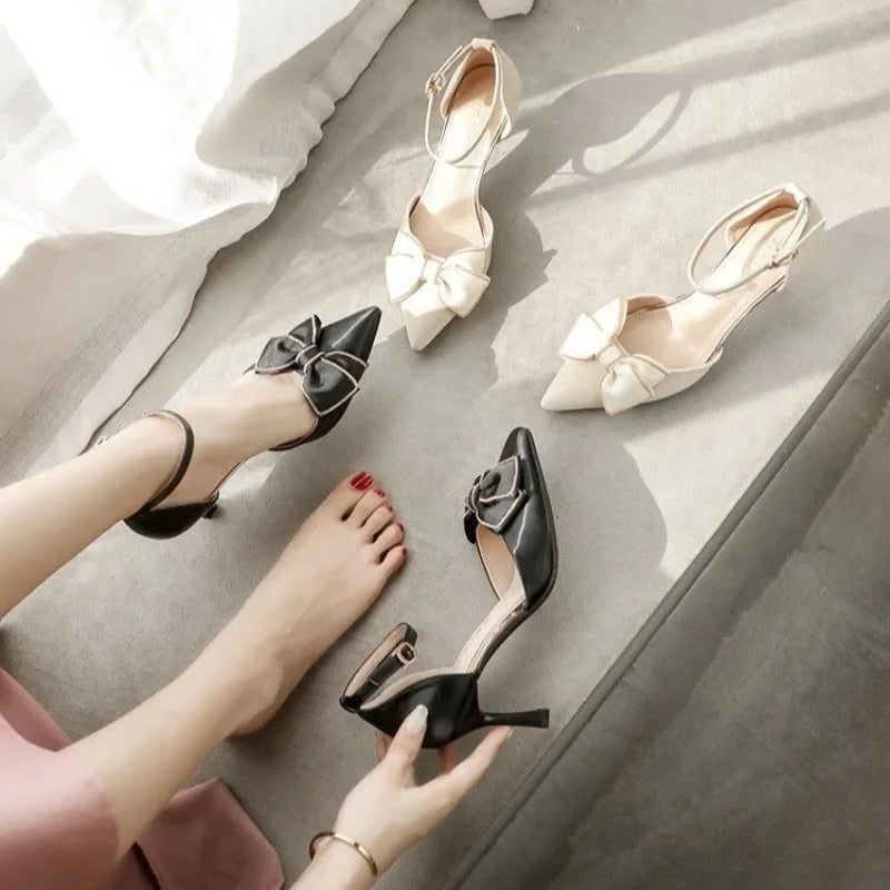 Pointed Toe Bow Ankle Strap Kitten Heels for Women - View 5