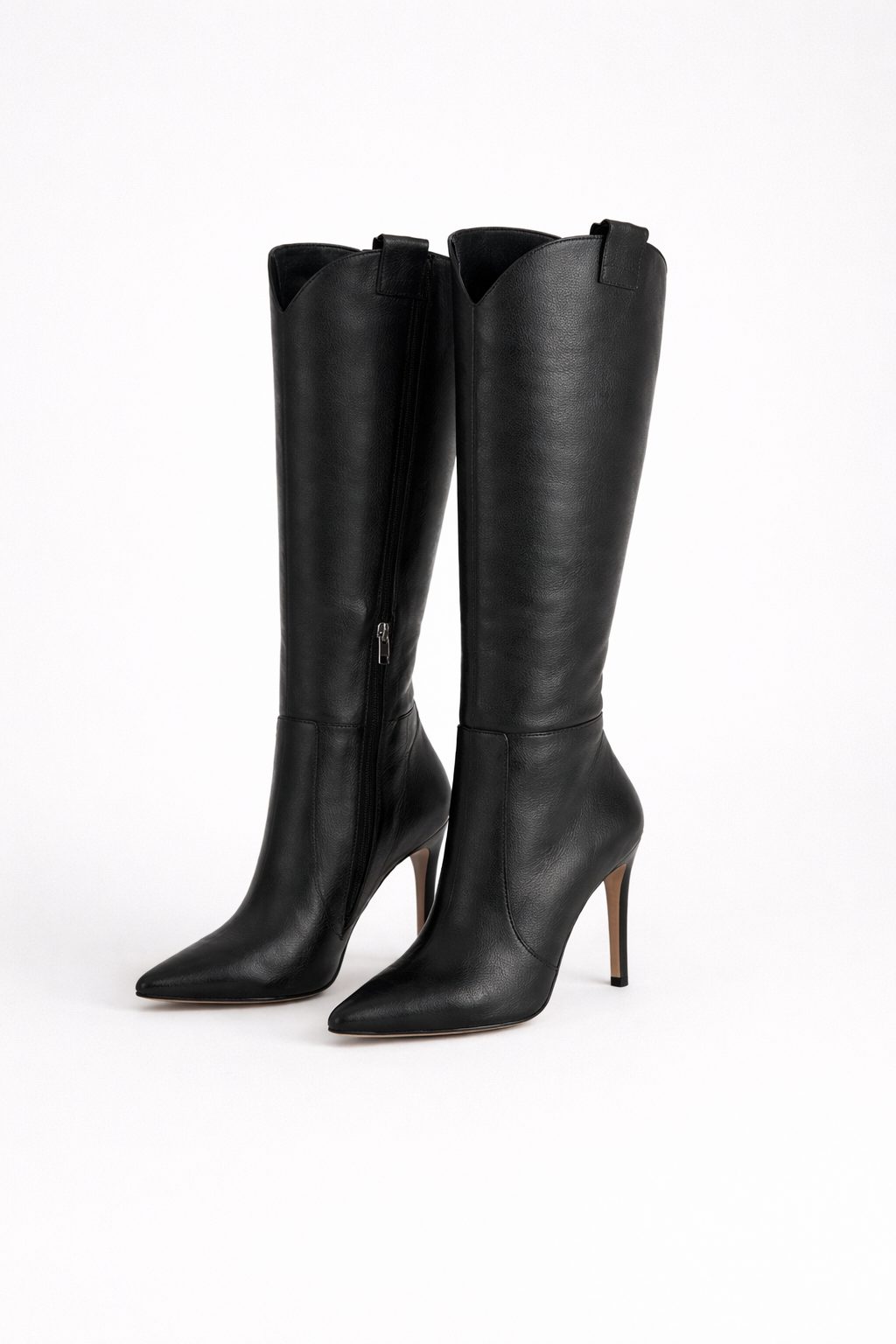 Pointed Toe High Heel Knee High Boots for Women - Black Leather