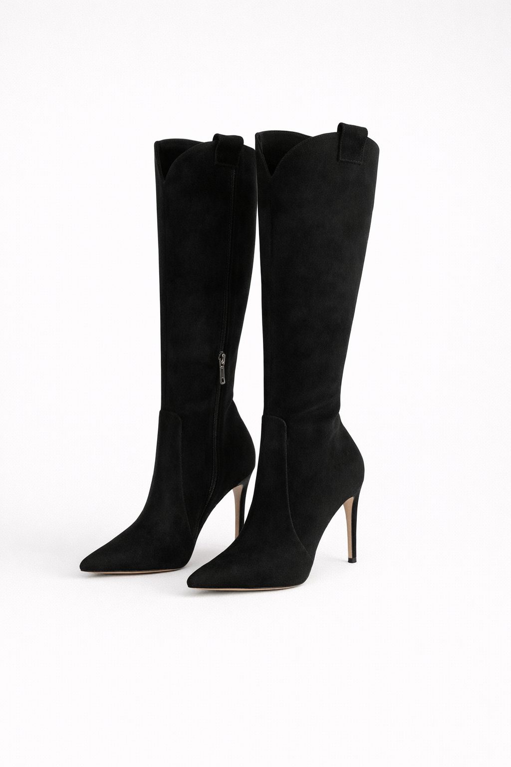 Pointed Toe High Heel Knee High Boots for Women - Black Suede