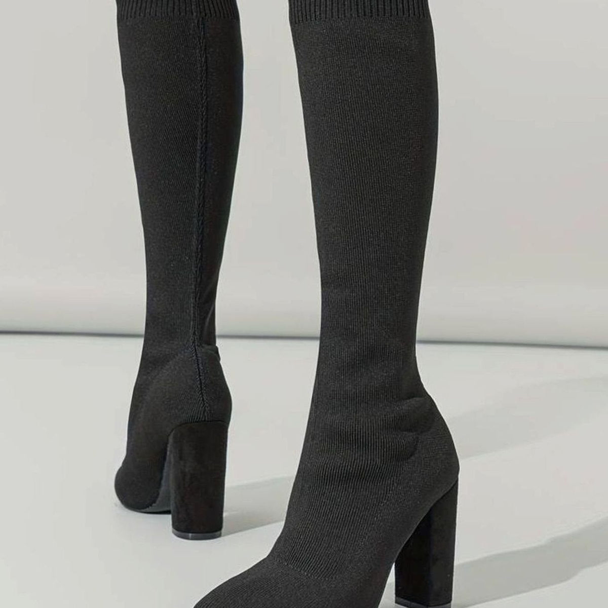 Pointed Toe Knee-High Sock Boots with Block Heel for Women - View 3
