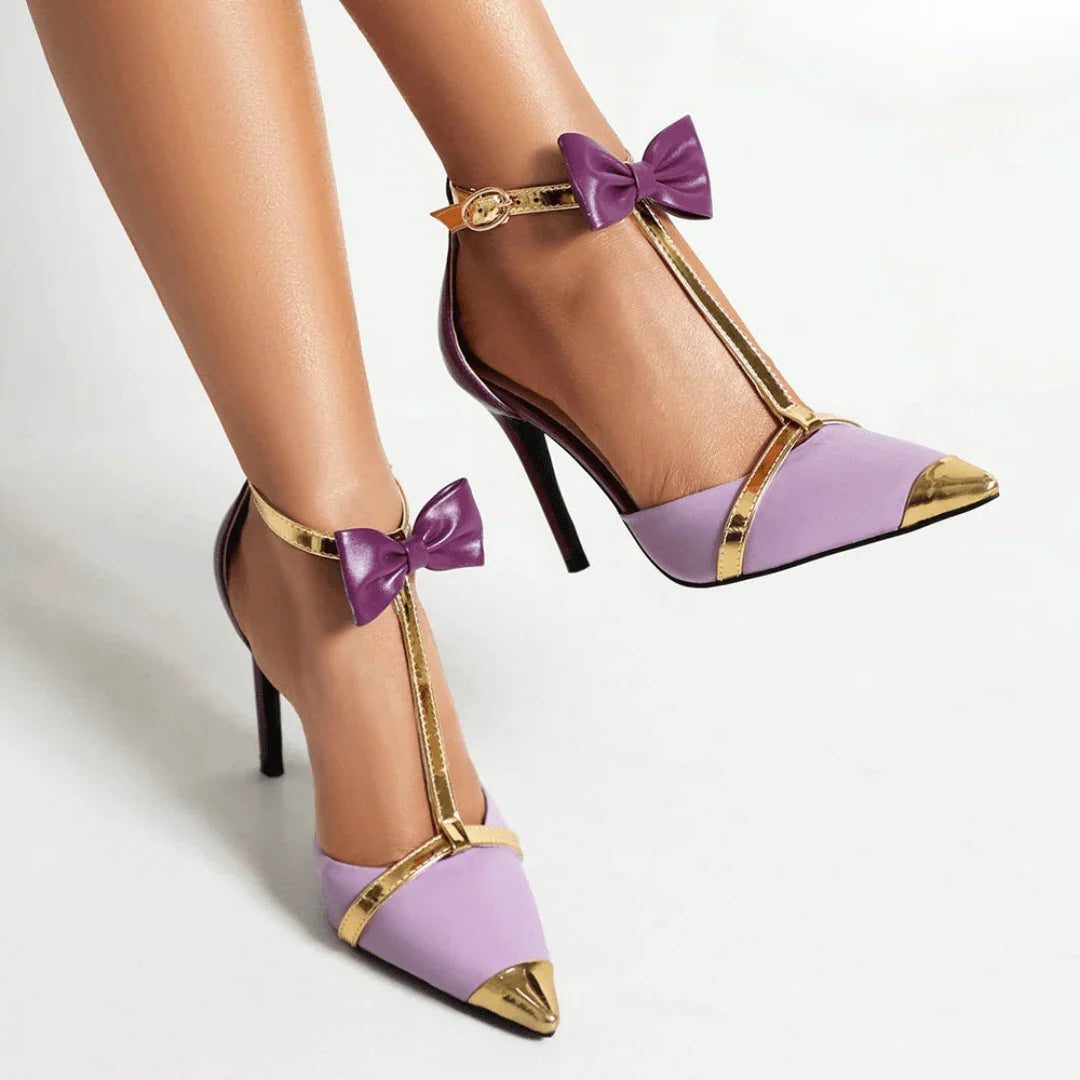 Pointed Toe T-Strap Heels with Bow Detail for Women - View 4