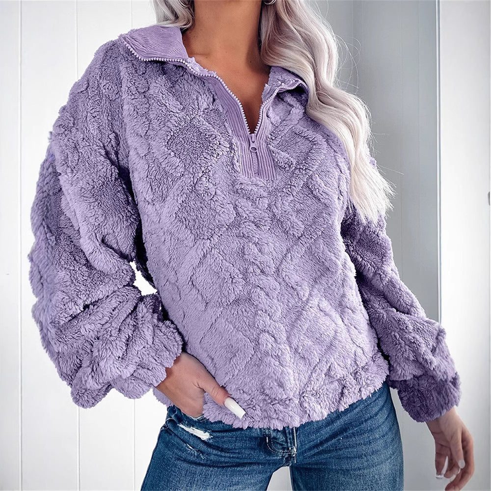 Quarter-Zip Stand Collar Fleece Pullover for Women - View 5